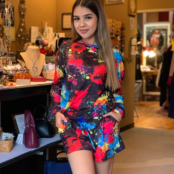 NWT Black Multi Color Two Piece Pajama Set - Picture 5 of 6